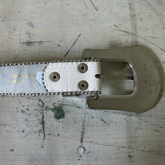 Western Leather bling belt Rhinestone cowgirl rodeo queen sparkle white 36 L - Picture 9 of 10